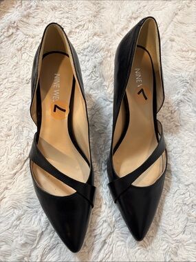 Nine West Black Pointed D'Orsay Heels with Cross Strap